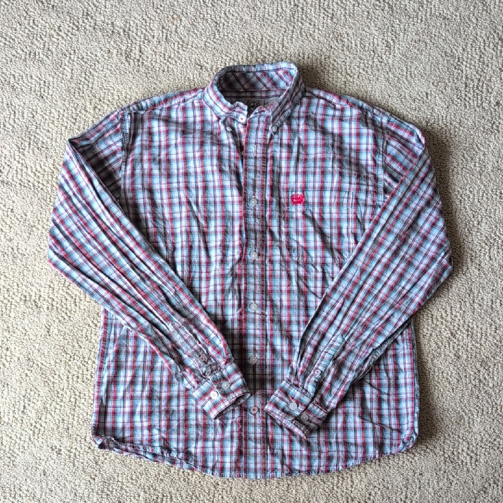 Cinch Kids Plaid Button Down Shirt - Red and Gray